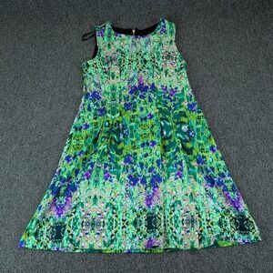 Cynthia Rowley Women Dress Size 14 Green Floral Fit Flare Sleeveless Knee Length